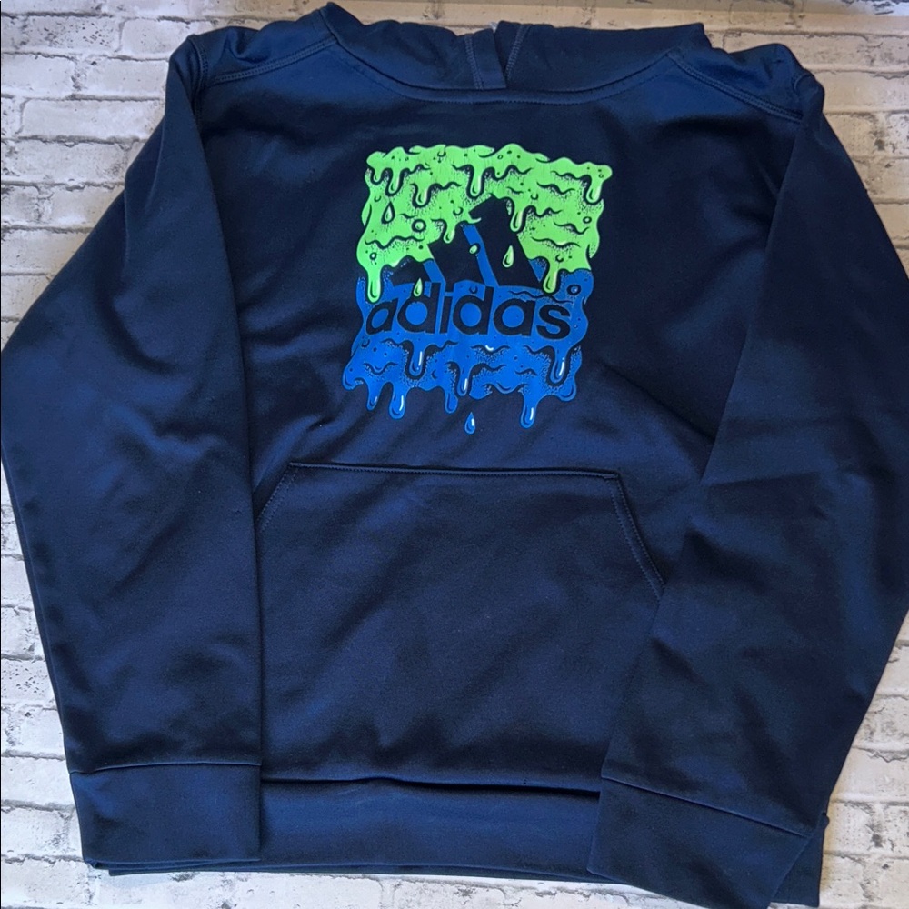 Boy’s adidas Navy Pullover with Neon Green & Blue Drip Logo